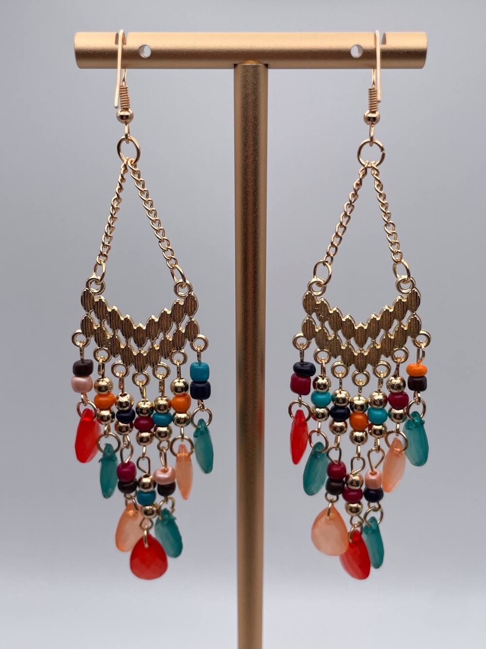 Multicolored Water Drop Beaded Dangling Earrings - Picture 10 of 13